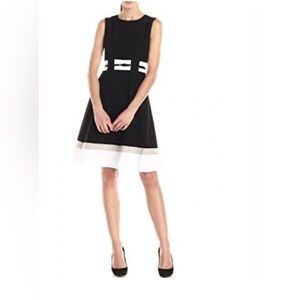 Calvin Klein Fit & Flare Colorblock Sleeveless Dress Size 12 Black White Tan
